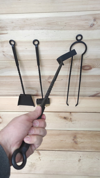 Forged fireplace tools set, 4 Pieces, Fireplace poker, Fireplace Tongs, Shovel, Broom, Hand Forged, Fire Tool, Fireplace Gift