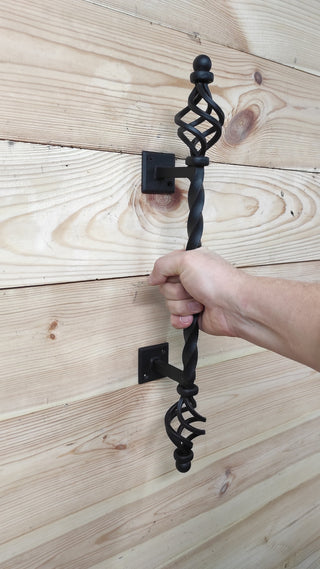 Hand Forged Wrought Iron Door Handle: Barn Door Decor (19.68 in)