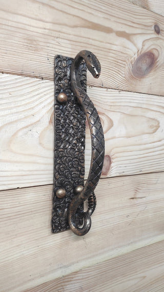 Door Handle Hand Forged Pull Handle Snake With the tail of a rattlesnake Barn door handle Metal pull