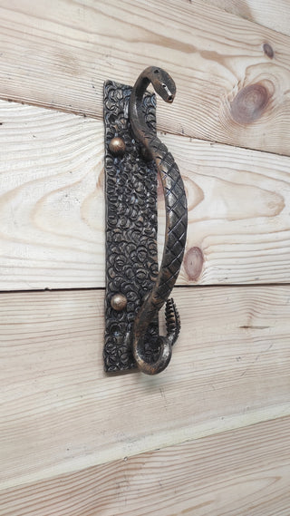 Door Handle Hand Forged Pull Handle Snake With the tail of a rattlesnake Barn door handle Metal pull