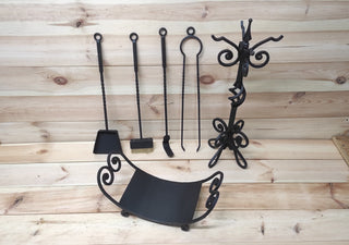 Forged fireplace tools set, Fireplace poker, Fireplace Tongs, Shovel, Broom, Firewood storage, Fireplace Gift, Fireplace Tools