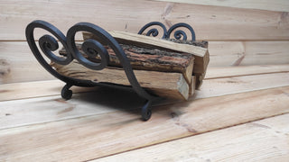 Hand Forged Wrought Iron Firewood Basket: Rustic Fireplace Storage