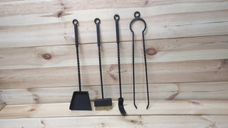 Hand Forged Fireplace Tool Set: 4-Piece Iron Fire Tools