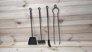 Forged fireplace tools set, 4 Pieces, Fireplace poker, Fireplace Tongs, Shovel, Broom, Hand Forged, Fire Tool, Fireplace Gift