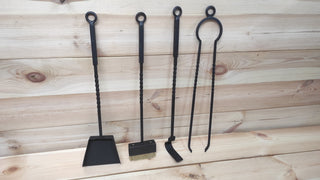 Hand Forged Fireplace Tool Set: 4-Piece Iron Fire Tools
