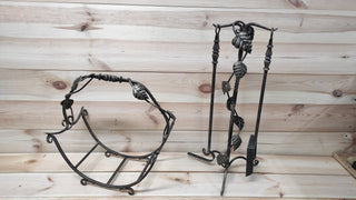 Forged fireplace tools set, Fireplace poker, Shovel, Firewood storage, Fireplace Gift, Fireplace Tools