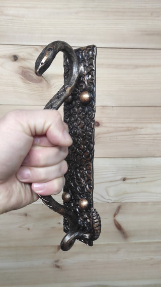 Hand Forged Snake Door Handle: Rattlesnake Tail Metal Pull