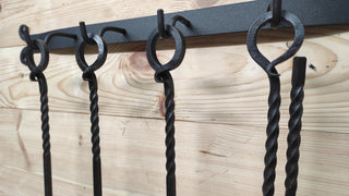 Hand Forged Fireplace Tool Set: Poker, Tongs, Shovel & Broom