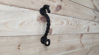 Horse door handle, metal handle, hand forged handle, barn door handle, door decor, wrought hardware, metal forged handle