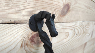 Horse door handle, metal handle, hand forged handle, barn door handle, door decor, wrought hardware, metal forged handle