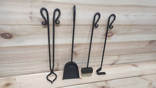 Hand Forged Fireplace Tool Set: 4-Piece Iron Fire Tools