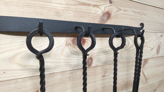 Hand Forged Fireplace Tool Set: Poker, Tongs, Shovel & Broom