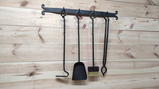 Forged fireplace tools set, fireplace gift, fireplace poker, fireplace tongs, shovel, broom