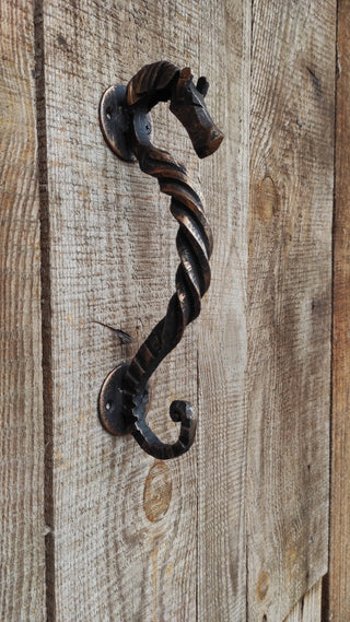 Hand Forged Horse Door Handle: Metal Barn Decor
