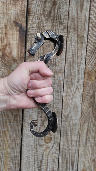 Hand Forged Horse Door Handle: Metal Barn Decor