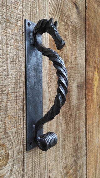Hand Forged Steel Horse Barn Door Handle: Rustic Stable Decor