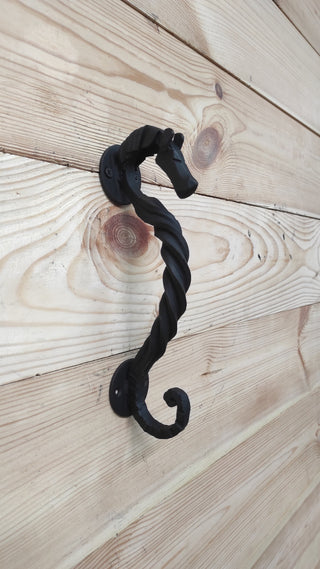 Horse door handle, metal handle, hand forged handle, barn door handle, door decor, wrought hardware, metal forged handle