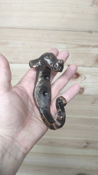 Handmade Forged Iron Dog Hook: Rustic Wall Hanger