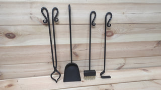 Hand Forged Fireplace Tool Set: 4-Piece Iron Fire Tools