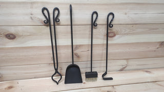 Forged fireplace tools set, 4 Pieces, Fireplace poker, Fireplace Tongs, Shovel, Broom, Hand Forged, Fire Tool, Fireplace Gift