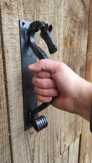Hand Forged Steel Horse Barn Door Handle: Rustic Stable Decor
