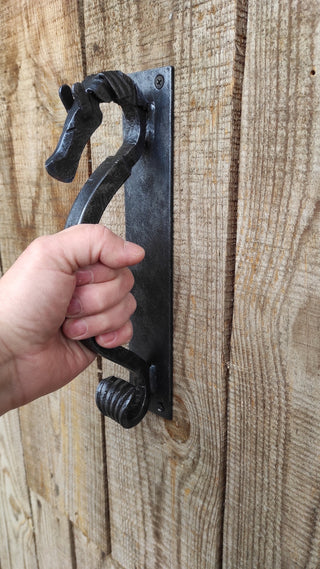 Hand Forged Steel Horse Barn Door Handle: Rustic Stable Decor