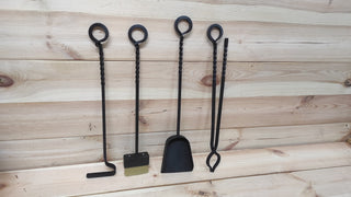 Forged fireplace tools set, fireplace gift, fireplace poker, fireplace tongs, shovel, broom