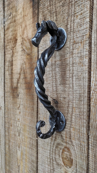 Hand Forged Horse Door Handle: Rustic Metal Barn Decor