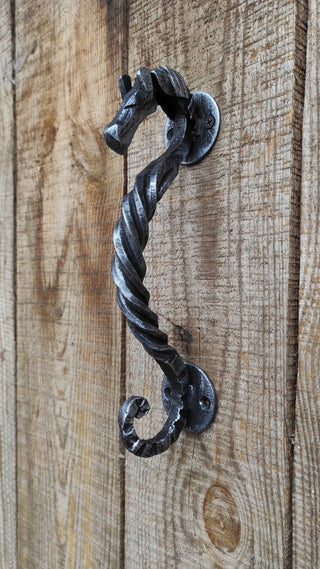 Horse door handle, metal handle, hand forged handle, barn door handle