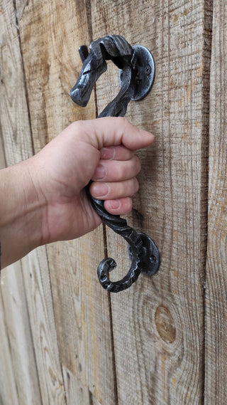 Hand Forged Horse Door Handle: Rustic Metal Barn Decor