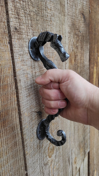 Horse door handle, metal handle, hand forged handle, barn door handle