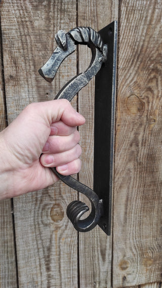 Hand Forged Steel Horse Barn Door Handle: Rustic Stable Decor