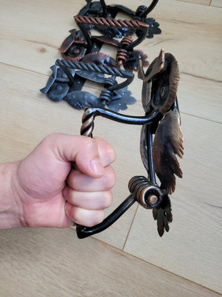 Hand Forged Owl Door Handle: Wrought Iron Barn Decor