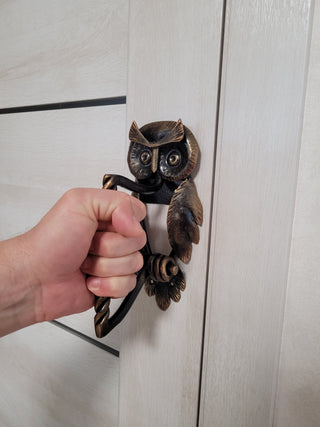 Hand Forged Owl Door Handle: Wrought Iron Barn Decor