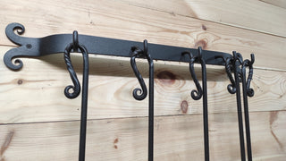 Hand Forged Fireplace Tool Set: 4-Piece Fire Tools with Wall Rack