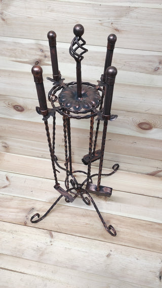 Hand Forged Fireplace Tools Set: Poker, Tongs, Shovel, Broom