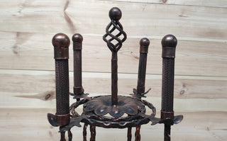 Hand Forged Fireplace Tools Set: Poker, Tongs, Shovel, Broom