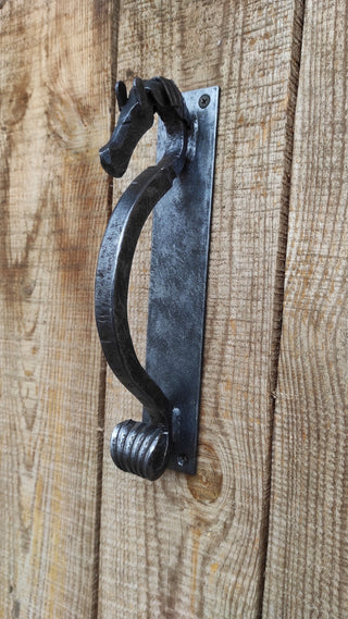 Hand Forged Steel Horse Barn Door Handle: Rustic Stable Decor