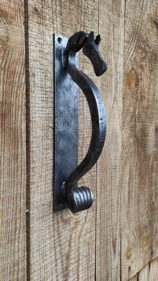 Hand Forged Steel Horse Barn Door Handle: Rustic Stable Decor