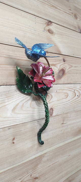 Handmade Hummingbird Flower Barn Door Handle: Metal Door Pull