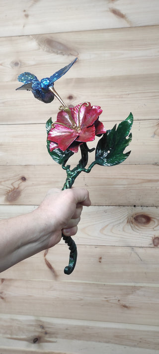 Handmade Hummingbird Flower Barn Door Handle: Metal Door Pull