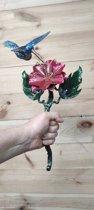 Handmade Hummingbird Flower Barn Door Handle: Metal Door Pull
