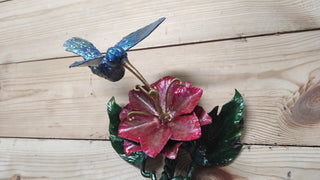 Handmade Hummingbird Flower Barn Door Handle: Metal Door Pull