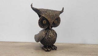 Handmade Metal Owl Figurine: Home and Garden Decor (10 inches)