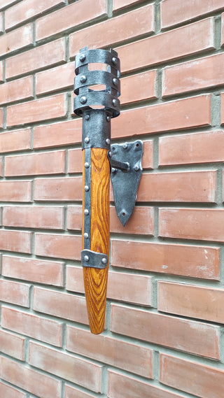 Hand Forged Wrought Iron Wall Sconce Torch: Medieval Viking Lantern