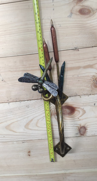 Dragonfly and Reed Barn Door Handle, Metal Door Pull