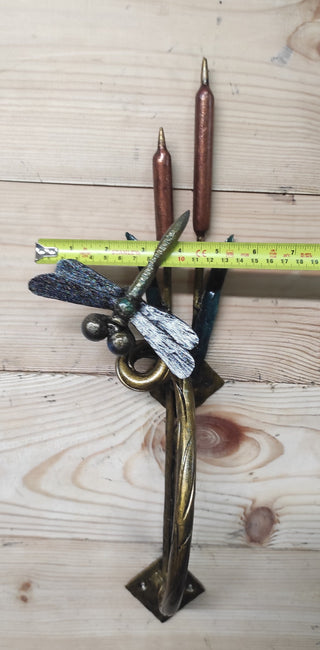 Dragonfly and Reed Barn Door Handle, Metal Door Pull