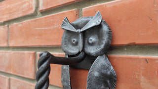 Hand Forged Owl Door Handle: Wrought Iron Barn Door Pull