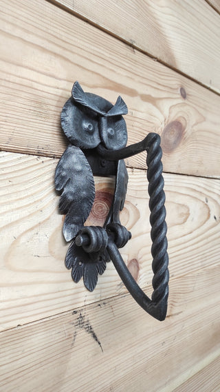 Hand Forged Owl Door Handle: Wrought Iron Barn Door Pull