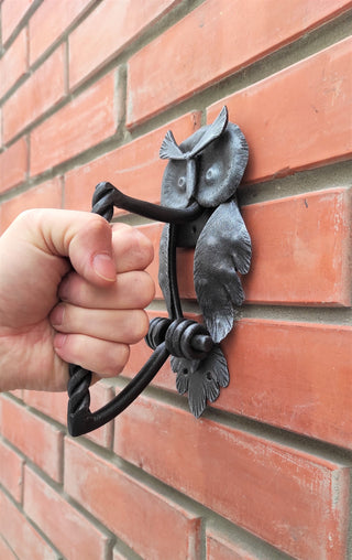 Hand Forged Owl Door Handle: Wrought Iron Barn Door Pull